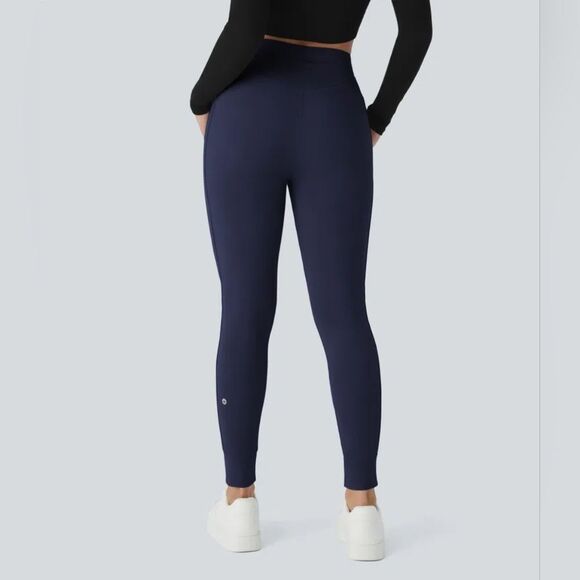 HALARA Softlyzero Plush High Waisted Drawstring Side Pocket Navy Blue Joggers - Picture 4 of 14